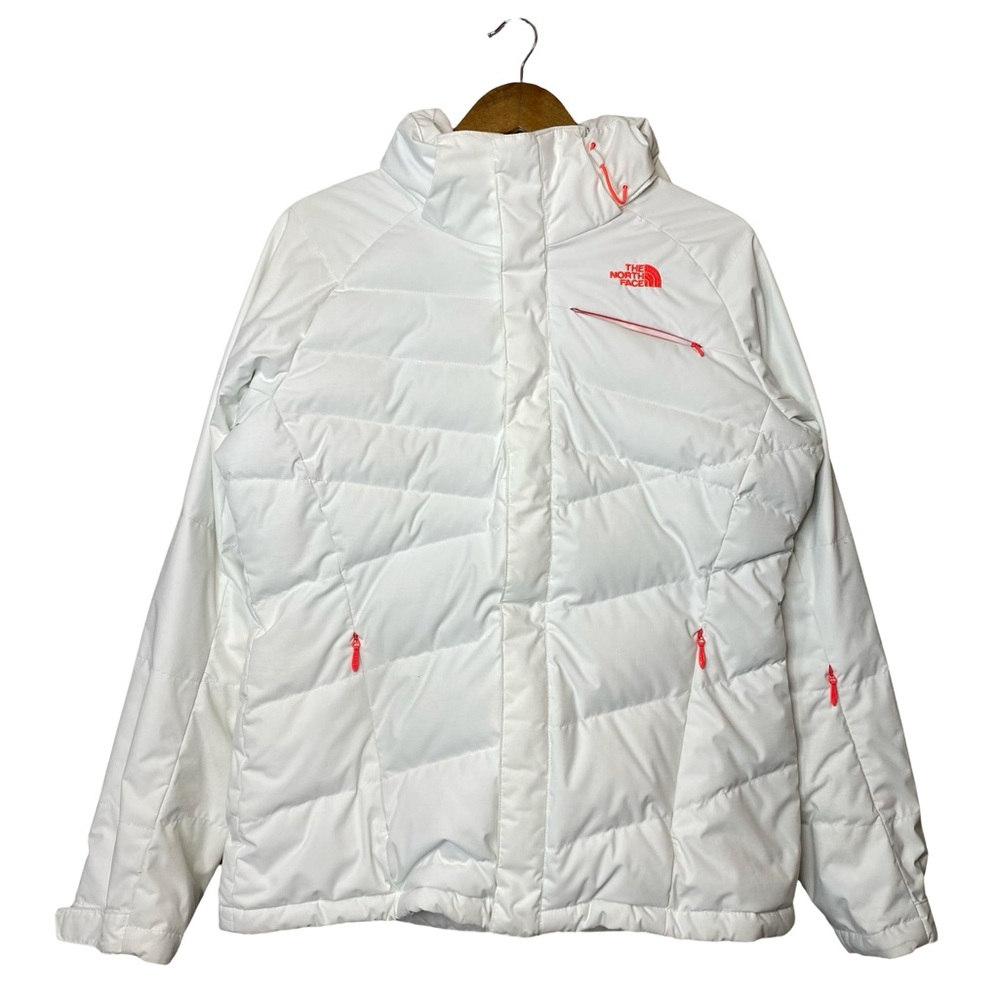The North Face Women's White Ski Jacket with Pink Accents